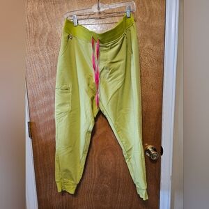 Figs Lime Green Jogger Pants with Pink Accents